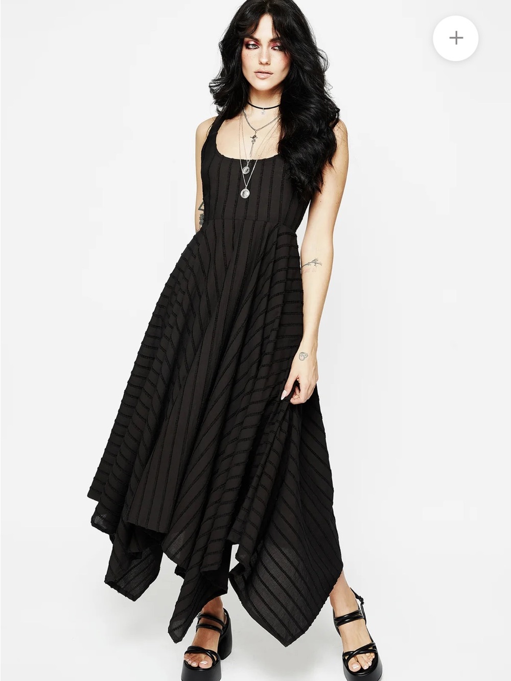 Disturbia “Blythe” Black Striped Handkerchief Hem Maxi Dress - Size 4